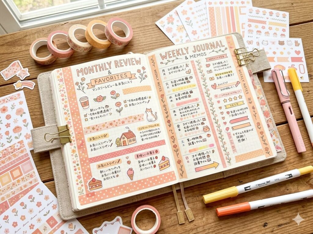 完成した手帳デコの見開きページ